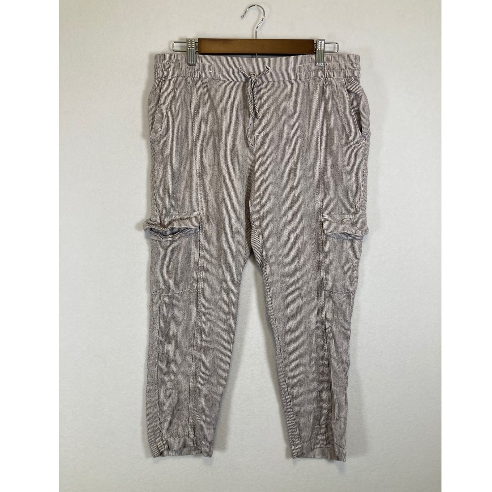 Coastal Linen Old Navy Womens Medium Brown Pinstripe Cargo Jogger Pants